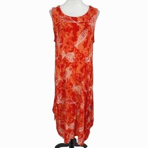 Kaktus Sleeveless Midi Dress Size Medium Orange Tropical  Coastal Resort Boho‎